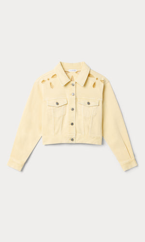 ESSENTIAL CROP DENIM JACKET EMBROIDERED | ANISE YELLOW