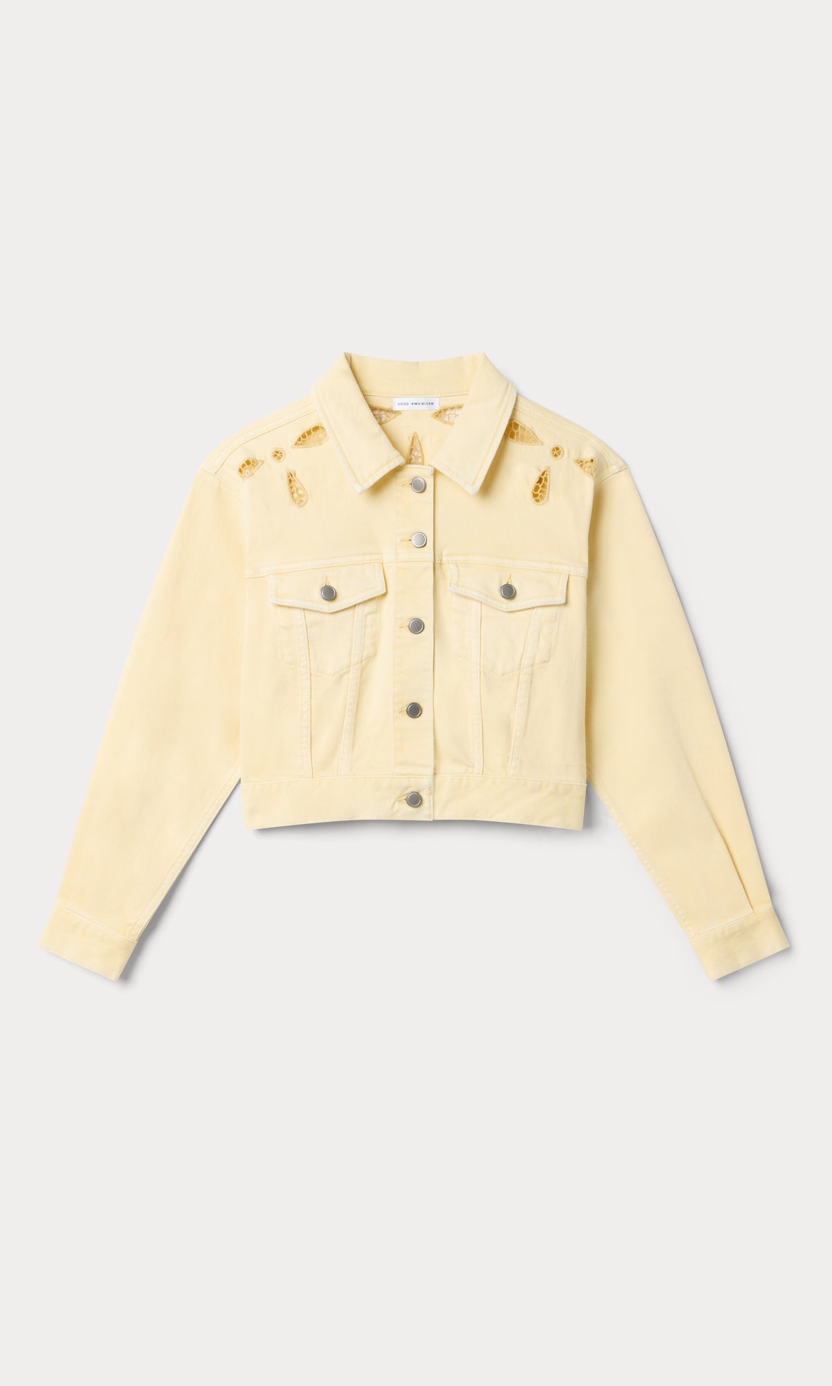 ESSENTIAL CROP DENIM JACKET EMBROIDERED | ANISE YELLOW-6 | GOOD AMERICAN | MODEL_A