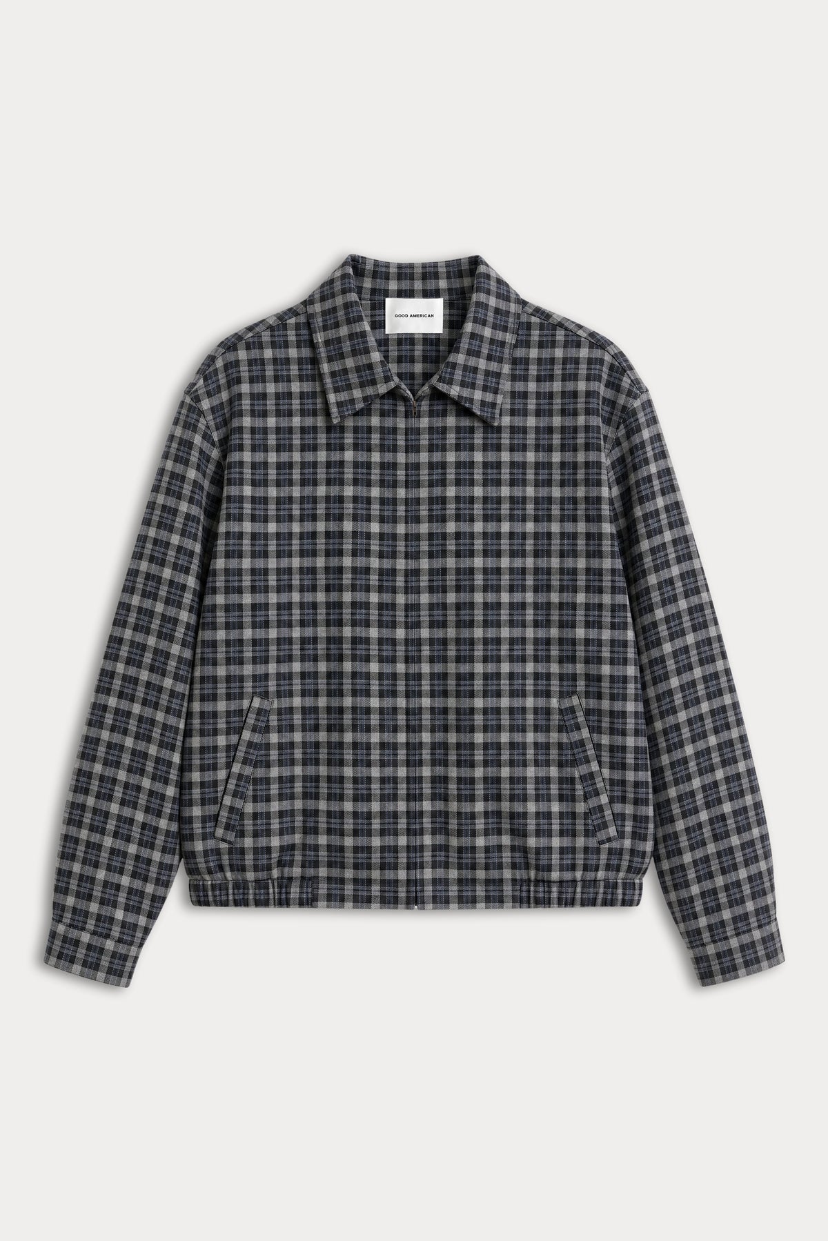 THE LIGHTWEIGHT BOMBER JACKET | CHARCOAL PLAID-6 | GOOD AMERICAN | MODEL