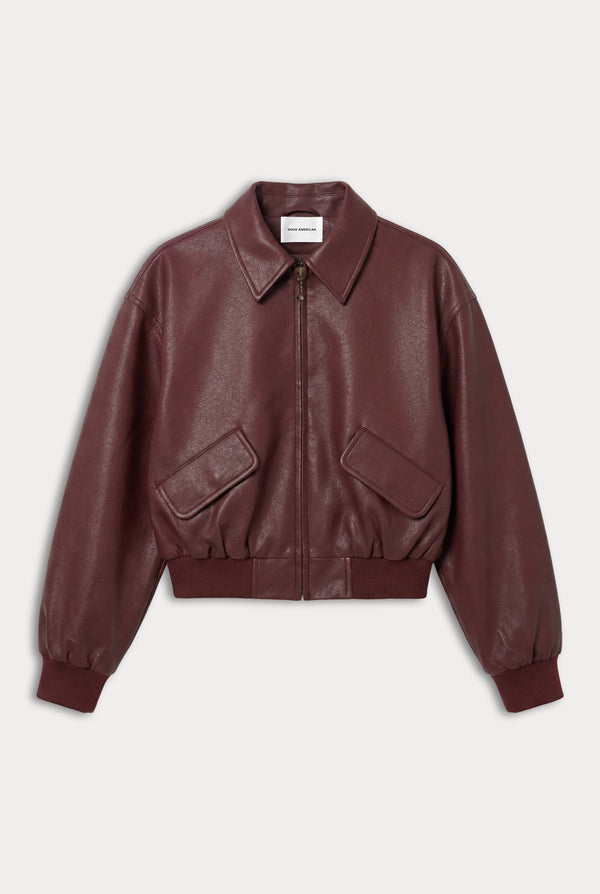 THE BETTER THAN LEATHER BOMBER JACKET | BERRY NOIR-5 | GOOD AMERICAN | MODEL
