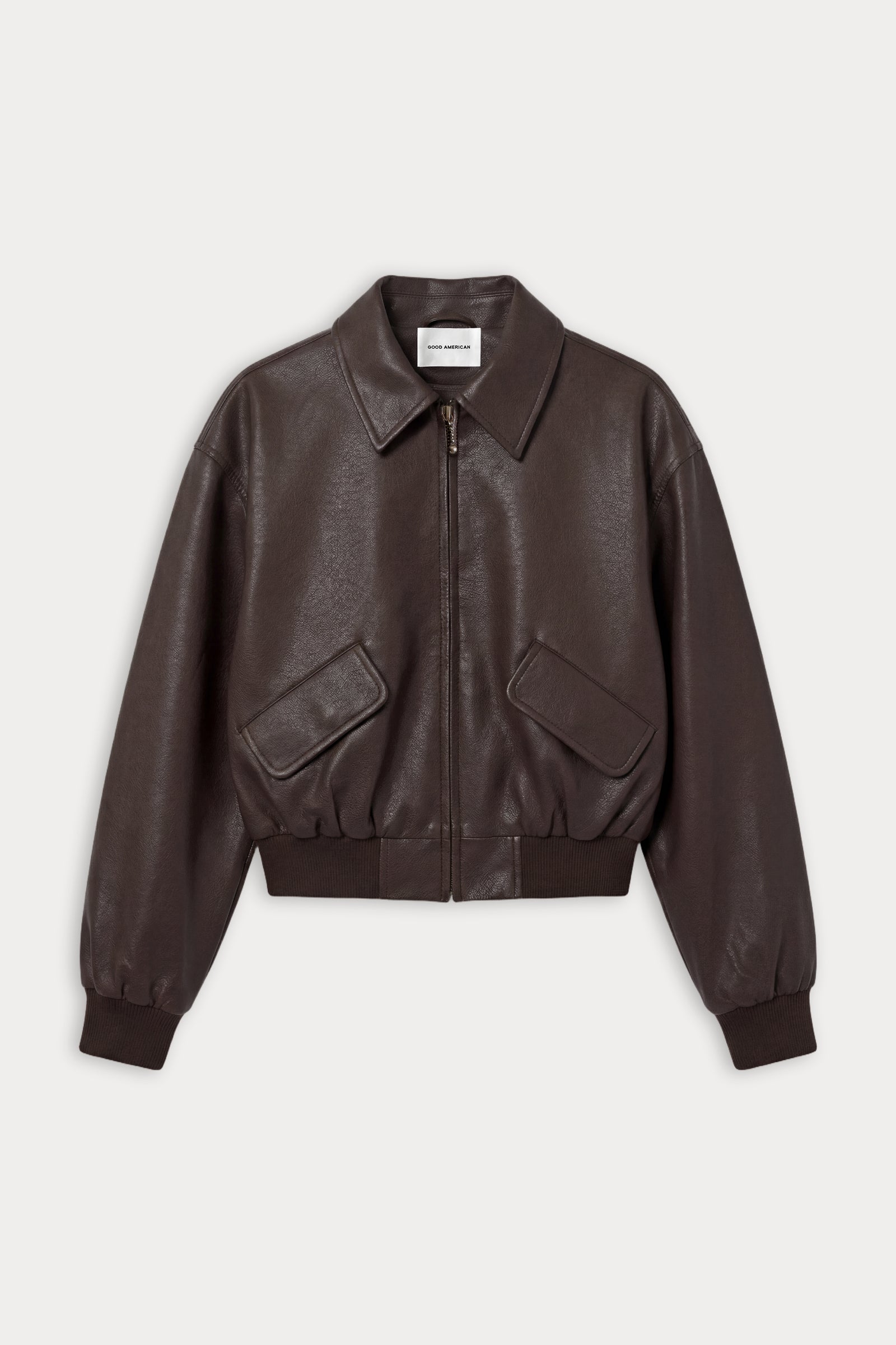 THE BETTER THAN LEATHER BOMBER JACKET | ESPRESSO-5 | GOOD AMERICAN | FLAT