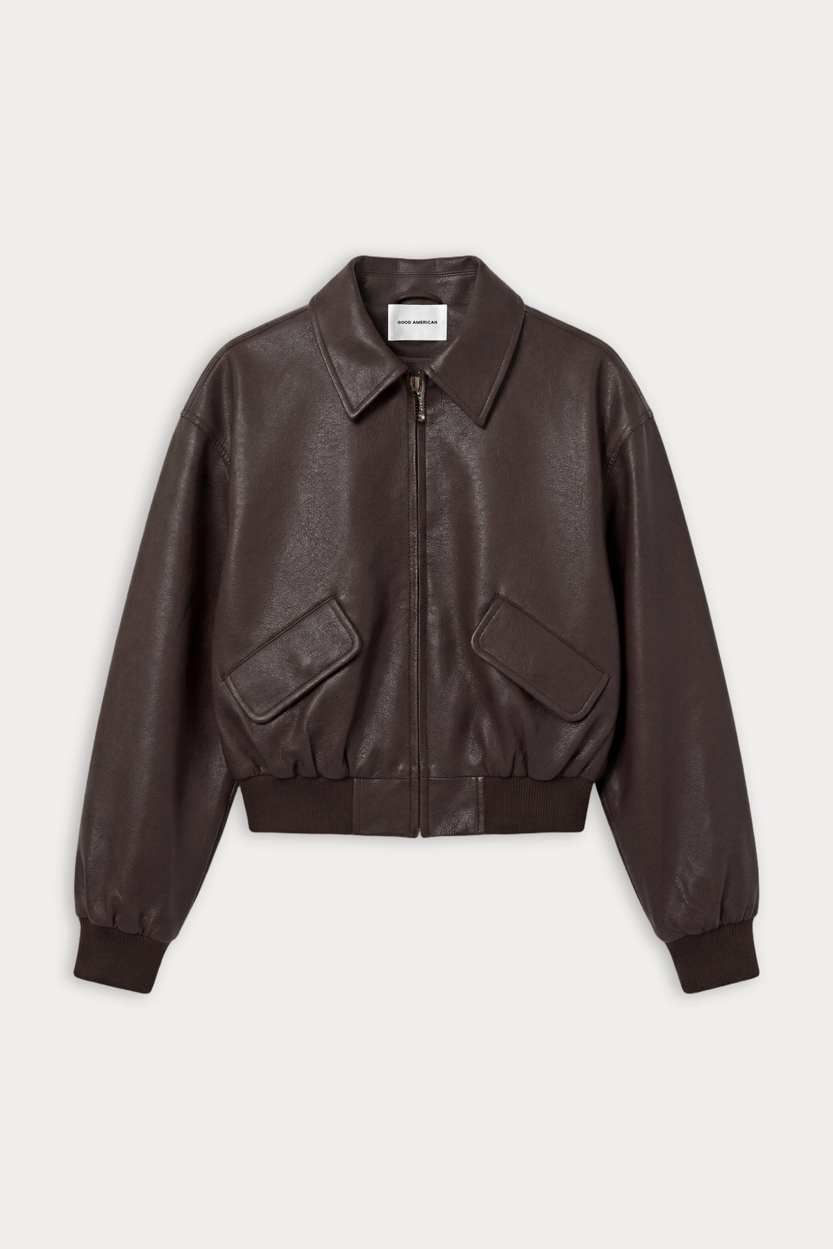 THE BETTER THAN LEATHER BOMBER JACKET | ESPRESSO-9 | GOOD AMERICAN | FLAT