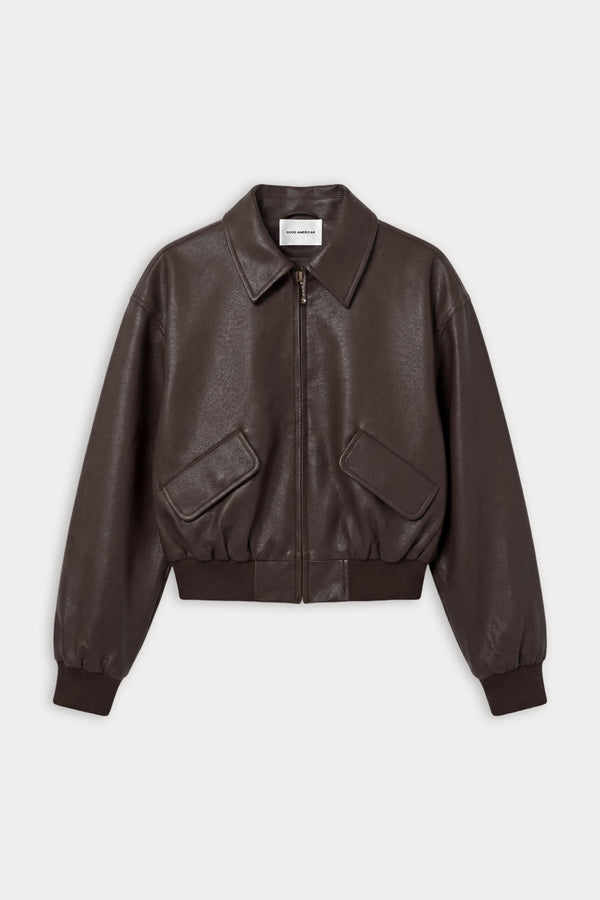 THE BETTER THAN LEATHER BOMBER JACKET | ESPRESSO-5 | GOOD AMERICAN | FLAT