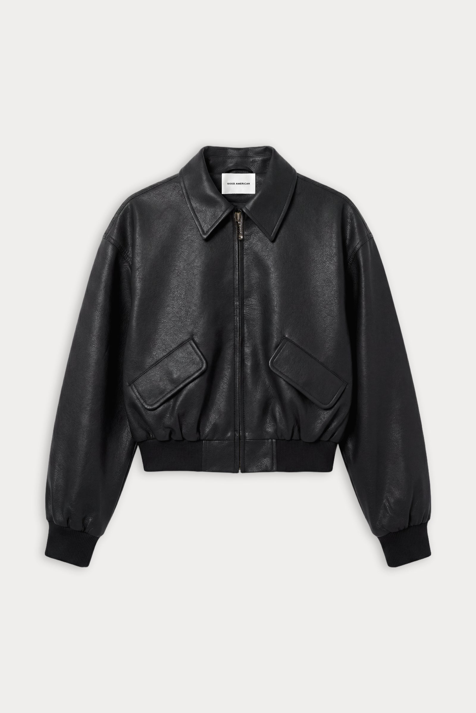 THE BETTER THAN LEATHER BOMBER JACKET | BLACK001-5 | GOOD AMERICAN | FLAT