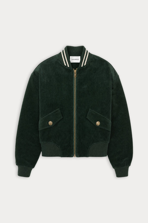 THE CORD VARSITY JACKET | FOREST GREEN-6 | GOOD AMERICAN | FLAT