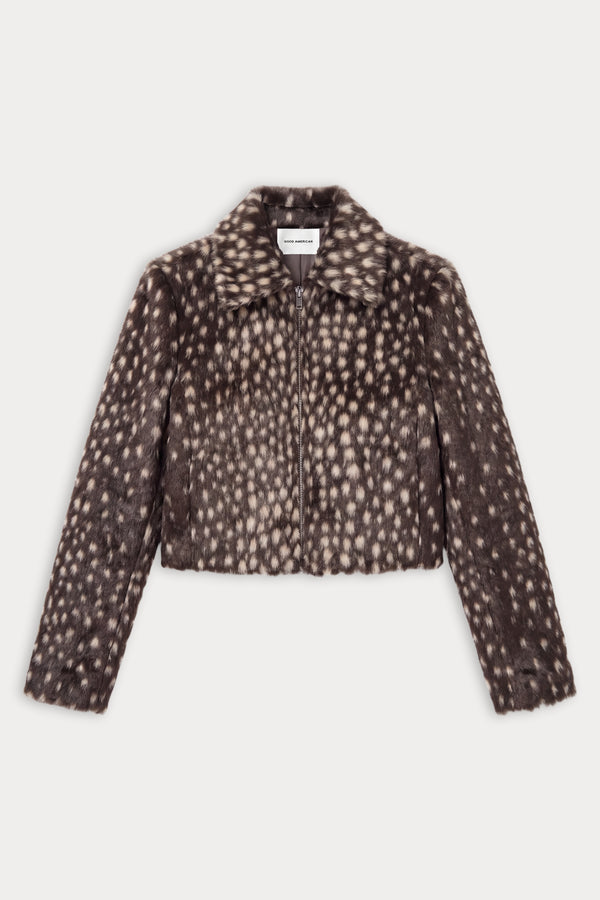 THE PONYHAIR SWING JACKET | DEEP CHOCOLATE FAWN-1 | GOOD AMERICAN | FLAT