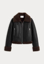 THE FAUX SHEARLING AVIATOR JACKET | BLACK WITH BROWN-6 | GOOD AMERICAN | FLAT