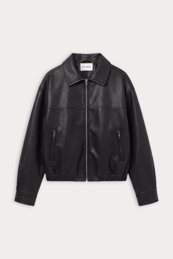 THE BETTER THAN LEATHER FUNNEL JACKET | BLACK001-6 | GOOD AMERICAN | FLAT