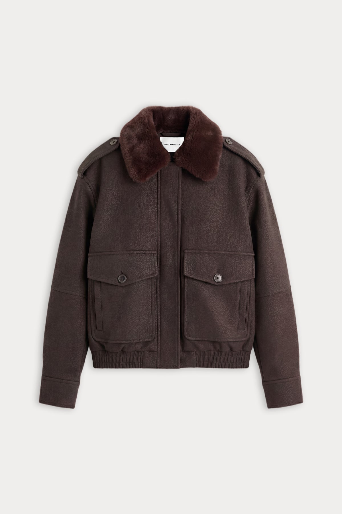 THE BETTER THAN LEATHER BOMBER JACKET | ESPRESSO-8 | GOOD AMERICAN | FLAT