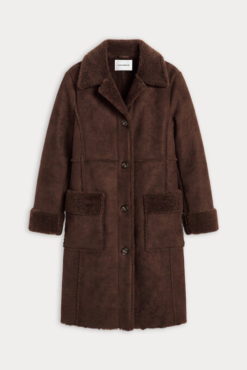 THE FAUX SHEARLING LONG COAT | DEEP CHOCOLATE-6 | GOOD AMERICAN | FLAT