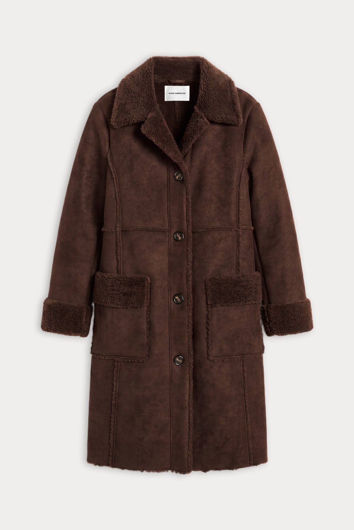 THE FAUX SHEARLING LONG COAT | DEEP CHOCOLATE-6 | GOOD AMERICAN | FLAT