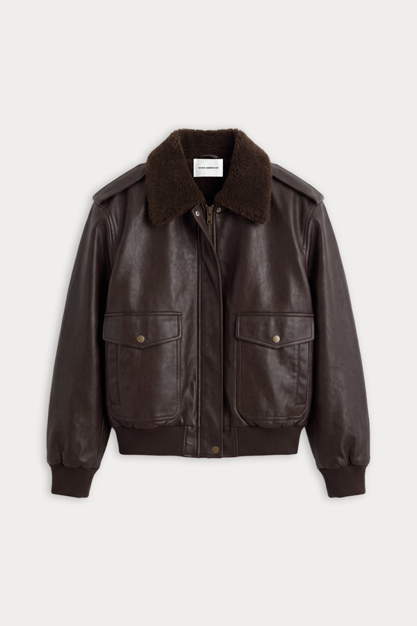 THE BETTER THAN LEATHER FLIGHT JACKET | DEEP CHOCOLATE-5 | GOOD AMERICAN | FLAT