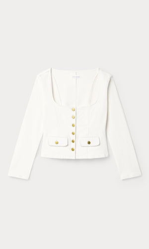 DENIM FITTED BUTTON FRONT JACKET | COTTON WHITE
