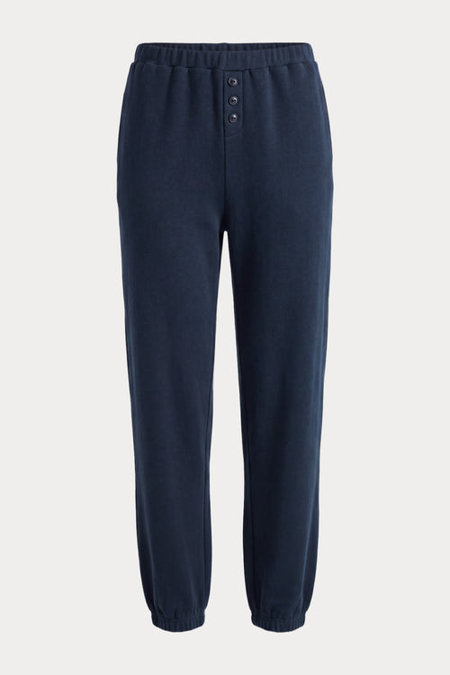 THE FRENCH TERRY BUTTON FRONT JOGGER | NEW NAVY002-7 | GOOD AMERICAN | FLAT