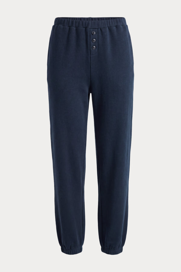 THE FRENCH TERRY BUTTON FRONT JOGGER | NEW NAVY002-7 | GOOD AMERICAN | FLAT