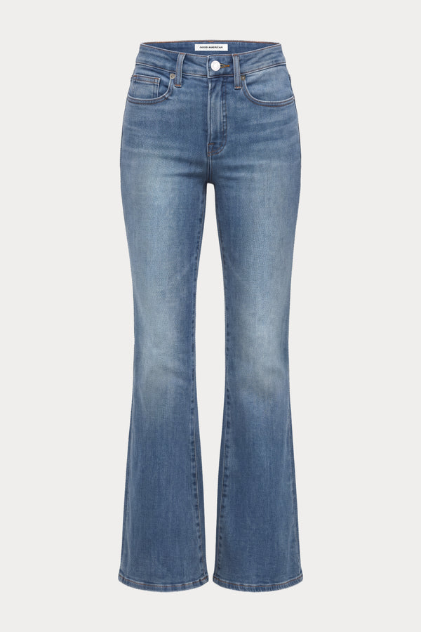 SOFT TECH GOOD LEGS FLARE JEANS | BIRCH-7 | GOOD AMERICAN | FLAT