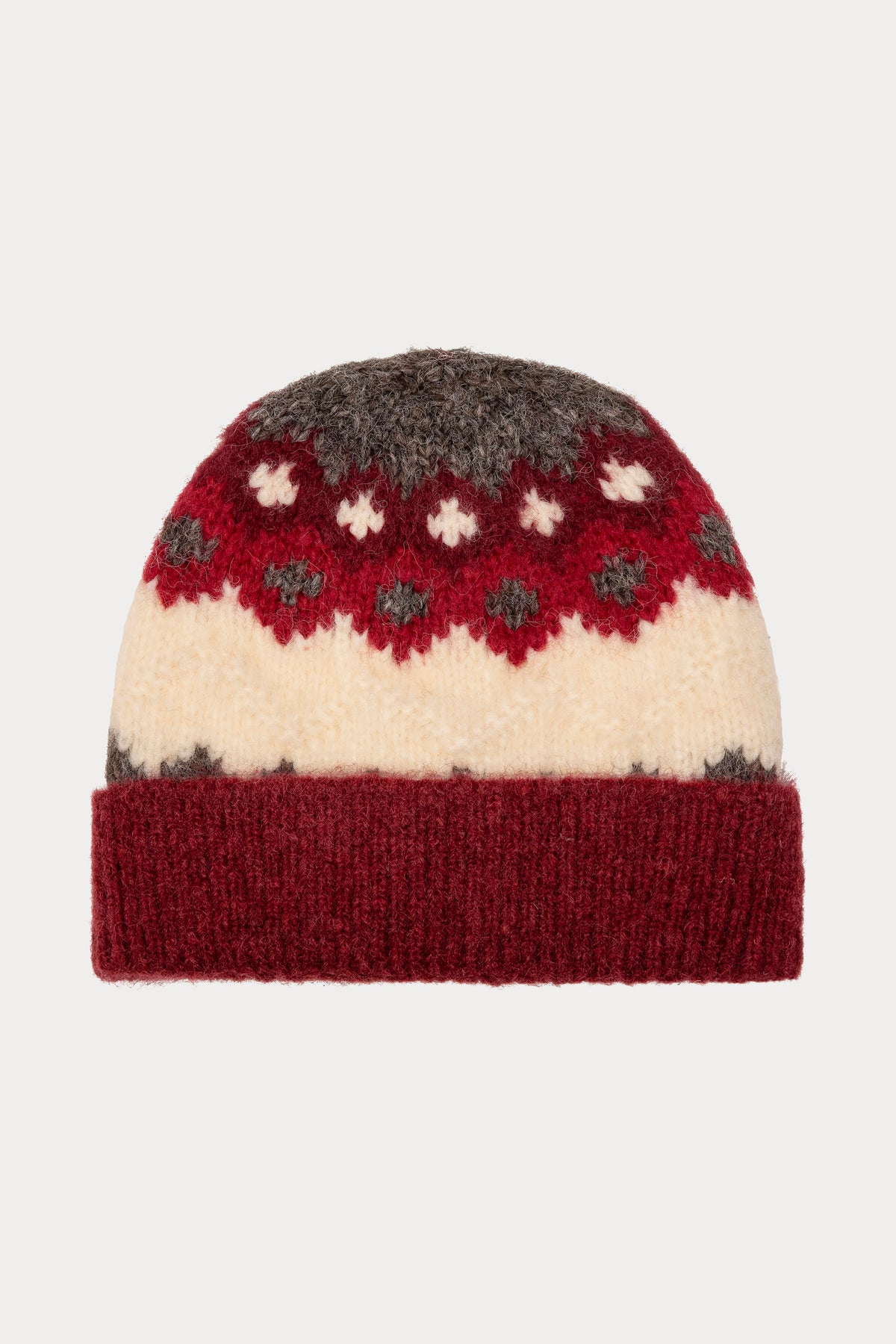 THE KNIT BEANIE | BORDEAUX FAIR ISLE-1 | GOOD AMERICAN | FLAT