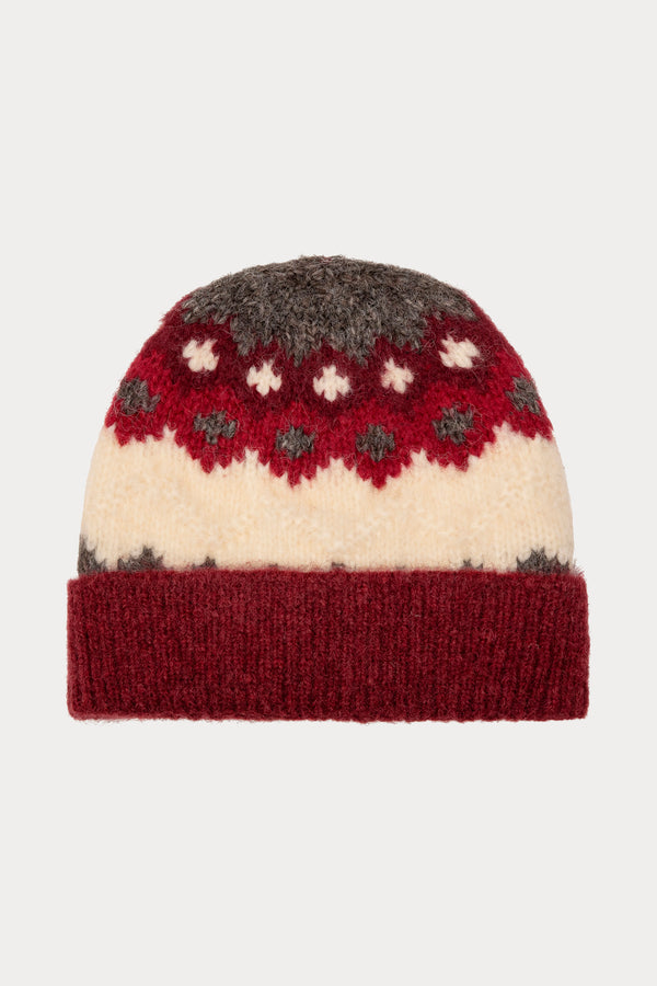 THE KNIT BEANIE | BORDEAUX FAIR ISLE-1 | GOOD AMERICAN | FLAT