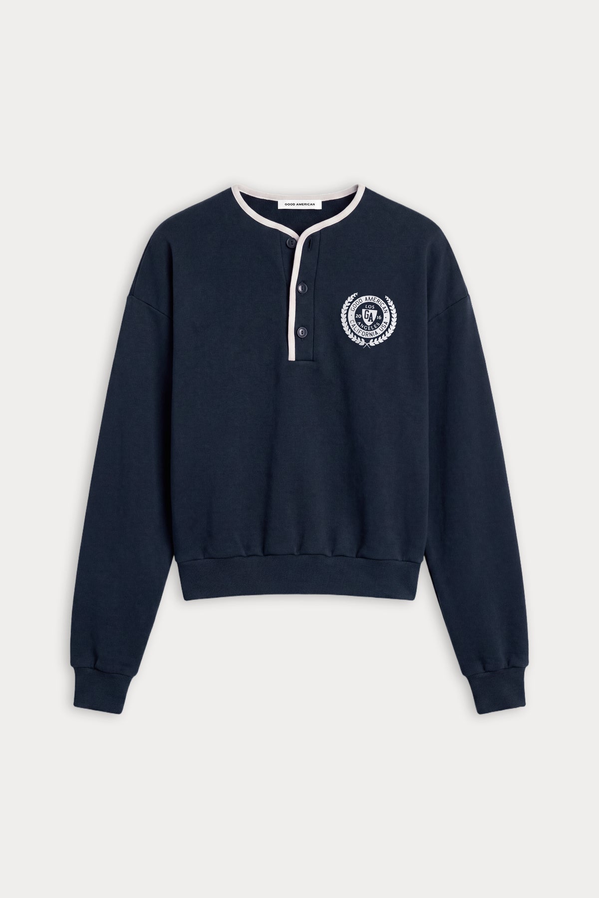 THE BRUSHED FLEECE HENLEY | NEW NAVY-7 | GOOD AMERICAN | FLAT