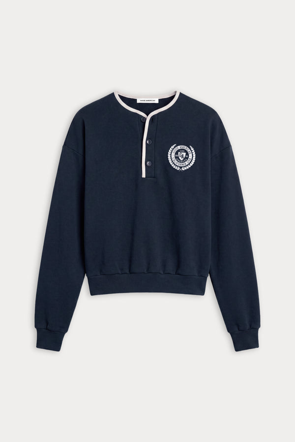 THE BRUSHED FLEECE HENLEY | NEW NAVY-7 | GOOD AMERICAN | FLAT