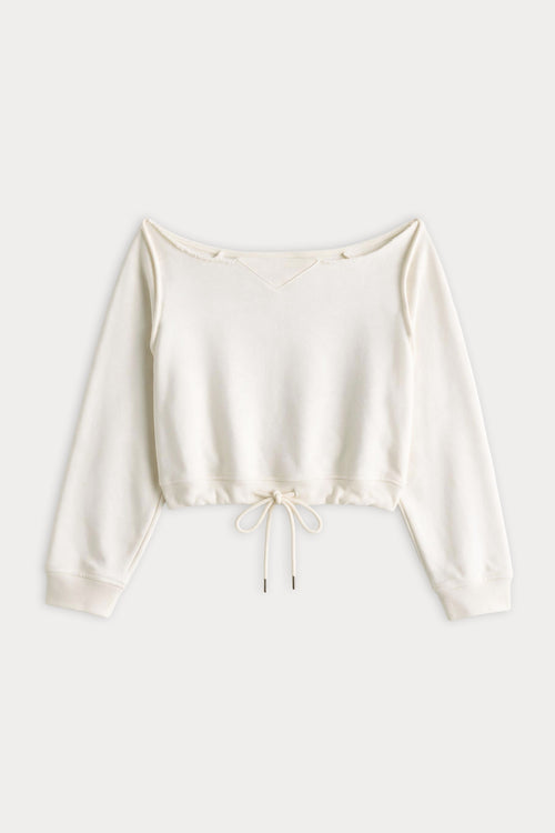 THE FRENCH TERRY TIE SWEATSHIRT | CHALK-1 | GOOD AMERICAN | FLAT