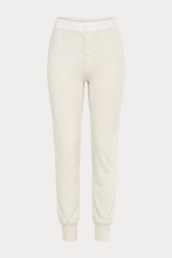 THE FRENCH TERRY BUTTON FRONT LEGGING | OATMEAL HEATHER-7 | GOOD AMERICAN | FLAT