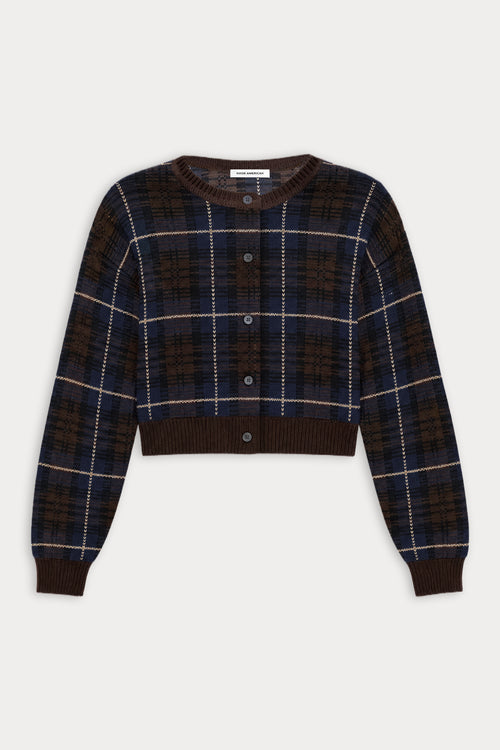THE JACQUARD CARDIGAN | CHOCOLATE PLAID-6 | GOOD AMERICAN | FLAT