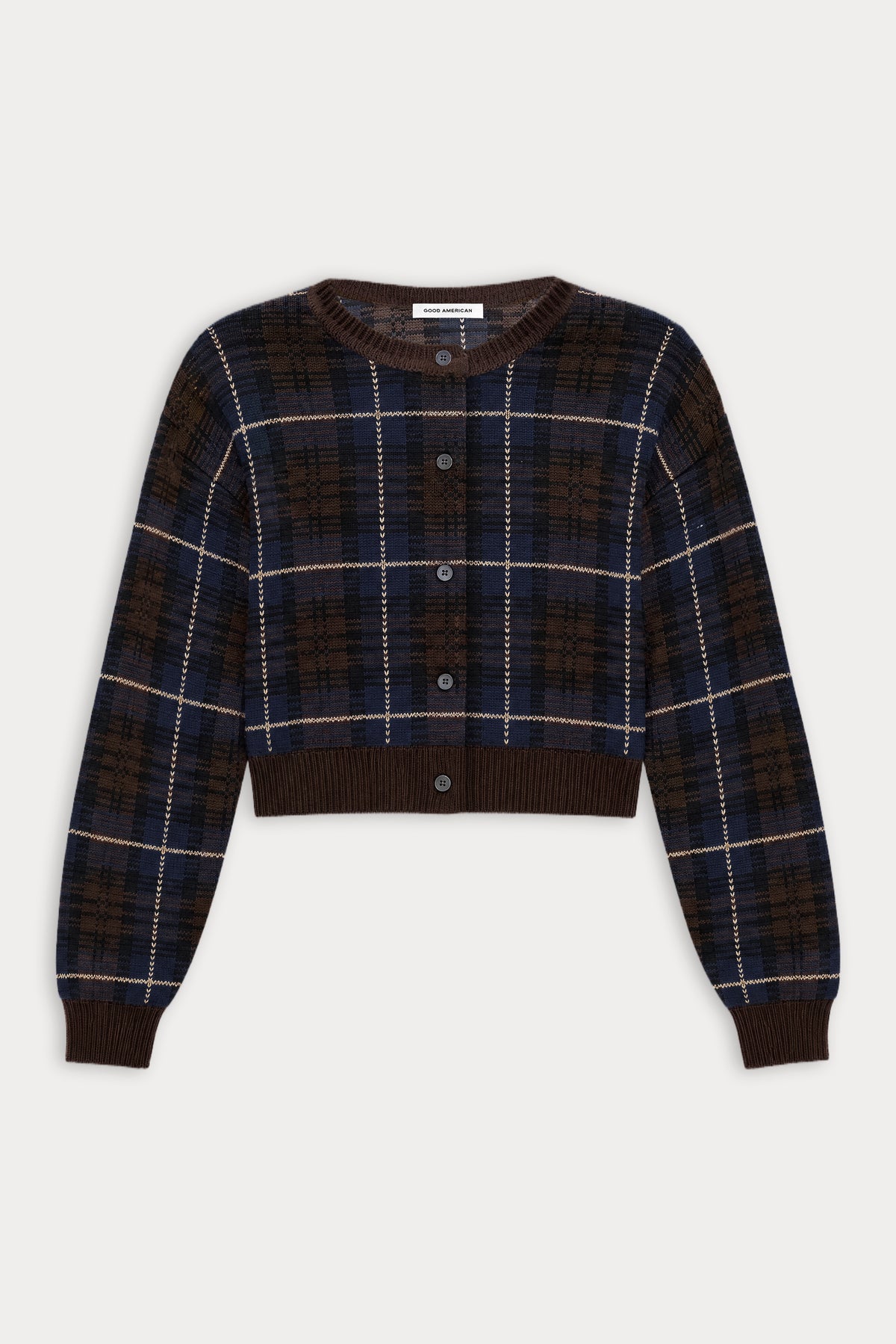 THE JACQUARD CARDIGAN | CHOCOLATE PLAID-6 | GOOD AMERICAN | FLAT