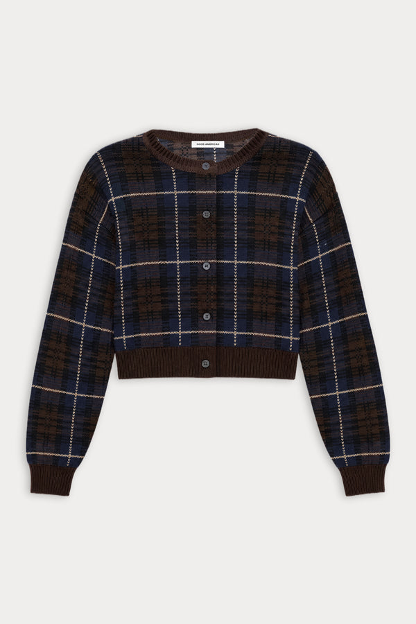 THE JACQUARD CARDIGAN | CHOCOLATE PLAID-6 | GOOD AMERICAN | FLAT