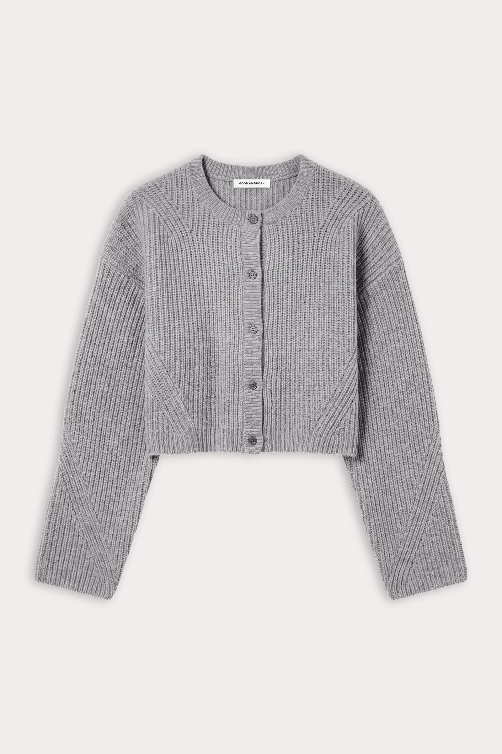 THE CHUNKY KNIT CARDIGAN | HEATHER GREY-6 | GOOD AMERICAN | FLAT
