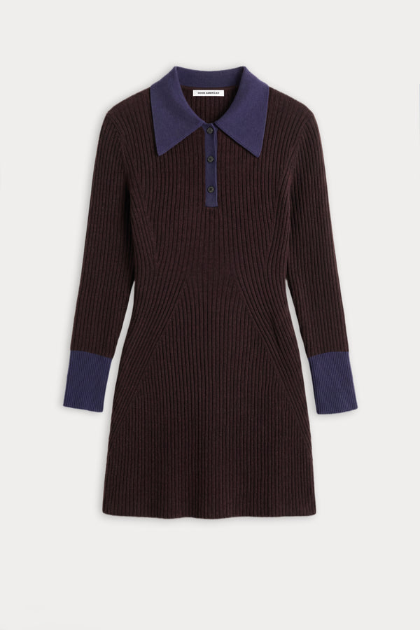 THE KNIT POLO MINI DRESS | ESPRESSO