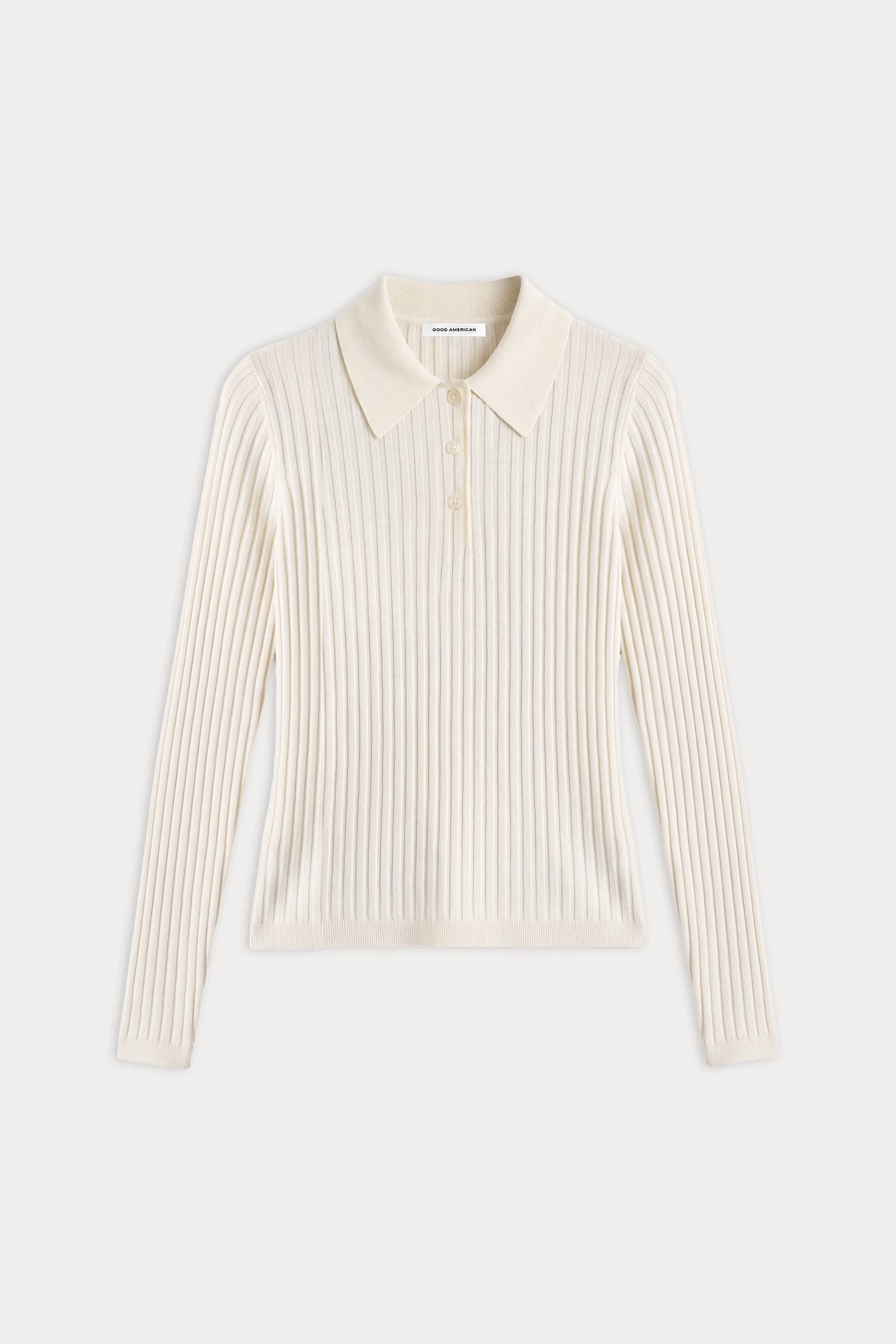 THE RIB POLO SWEATER | PEARL-6 | GOOD AMERICAN | FLAT