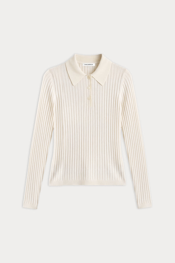 THE RIB POLO SWEATER | PEARL-6 | GOOD AMERICAN | FLAT