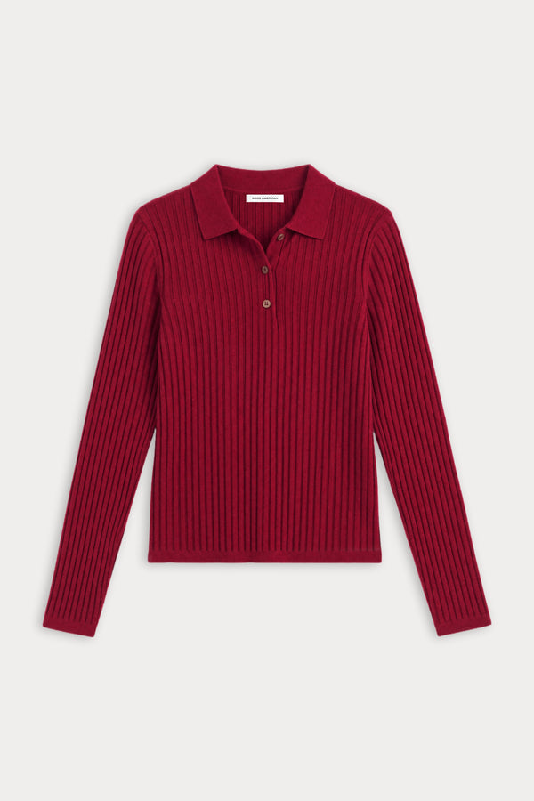 THE RIB POLO SWEATER | SYRAH-6 | GOOD AMERICAN | FLAT