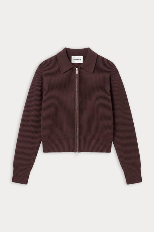 THE ZIP UP POLO CARDIGAN | DEEP CHOCOLATE-5 | GOOD AMERICAN | FLAT