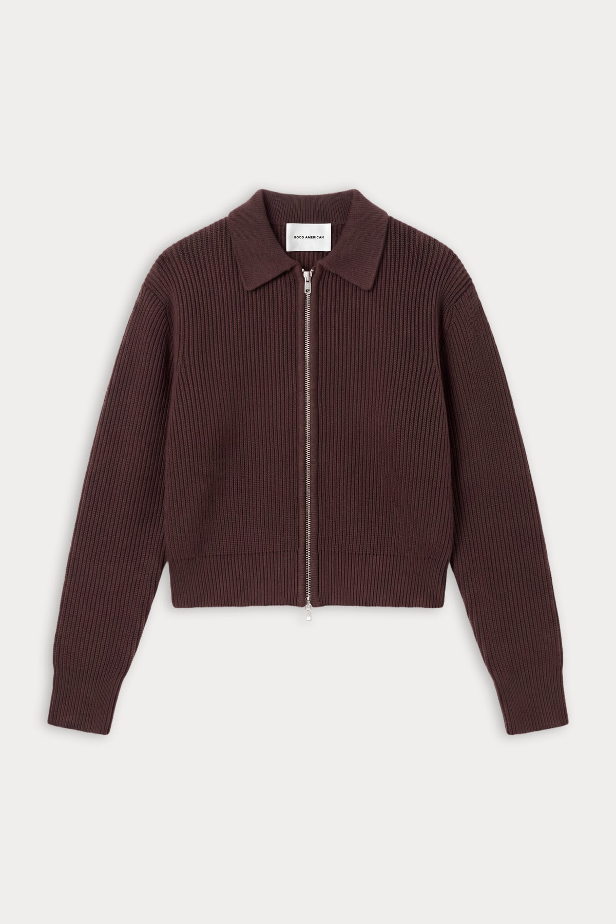 THE ZIP UP POLO CARDIGAN | DEEP CHOCOLATE-5 | GOOD AMERICAN | FLAT