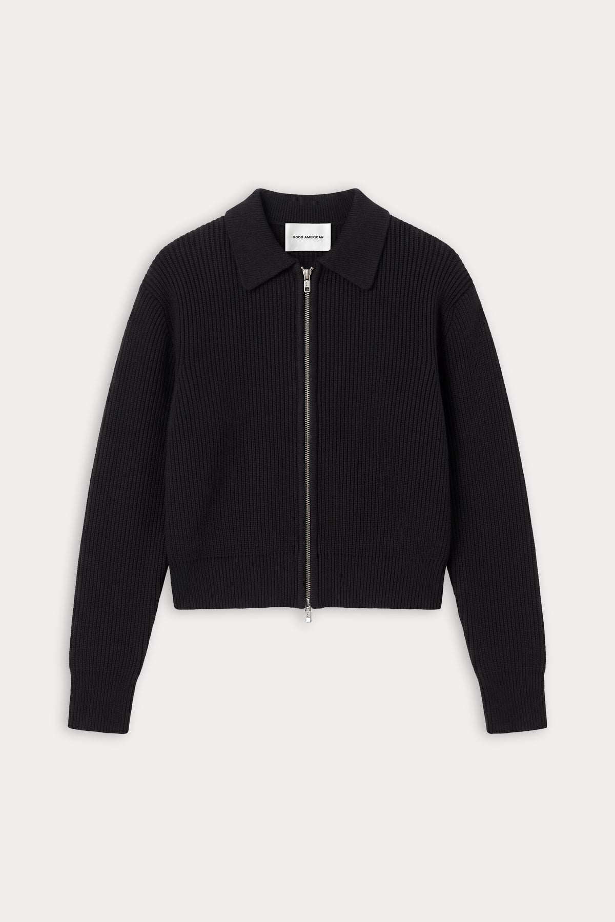 THE ZIP UP POLO CARDIGAN | BLACK001-7 | GOOD AMERICAN | FLAT