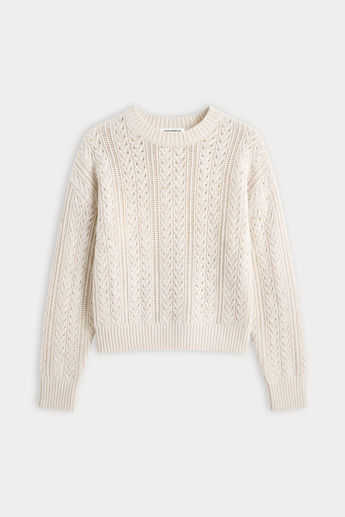 THE OPENWORK CREW SWEATER | PEARL-5 | GOOD AMERICAN | FLAT