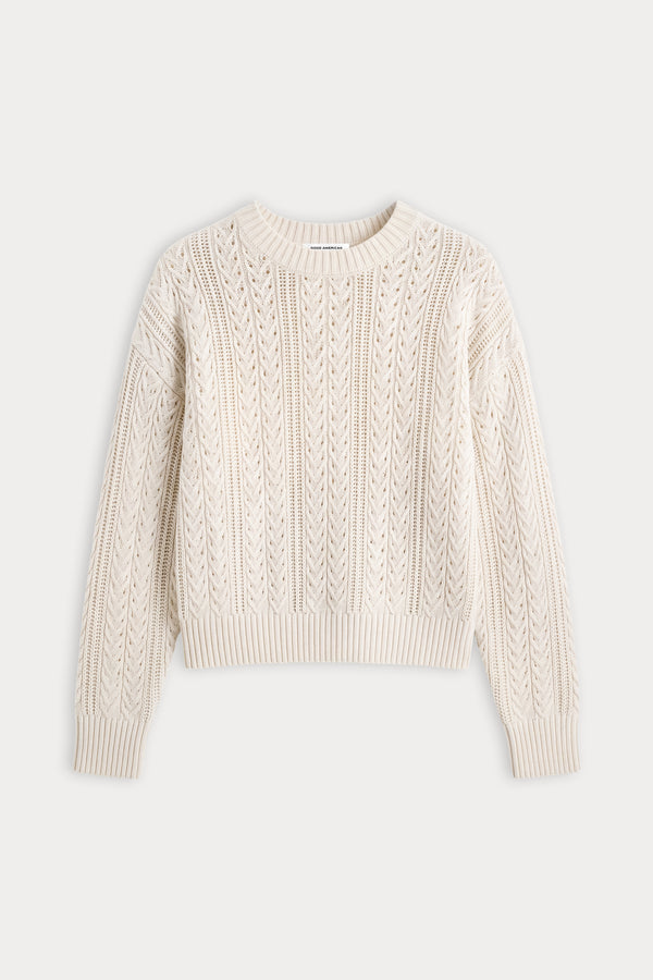 THE OPENWORK CREW SWEATER | PEARL-5 | GOOD AMERICAN | FLAT