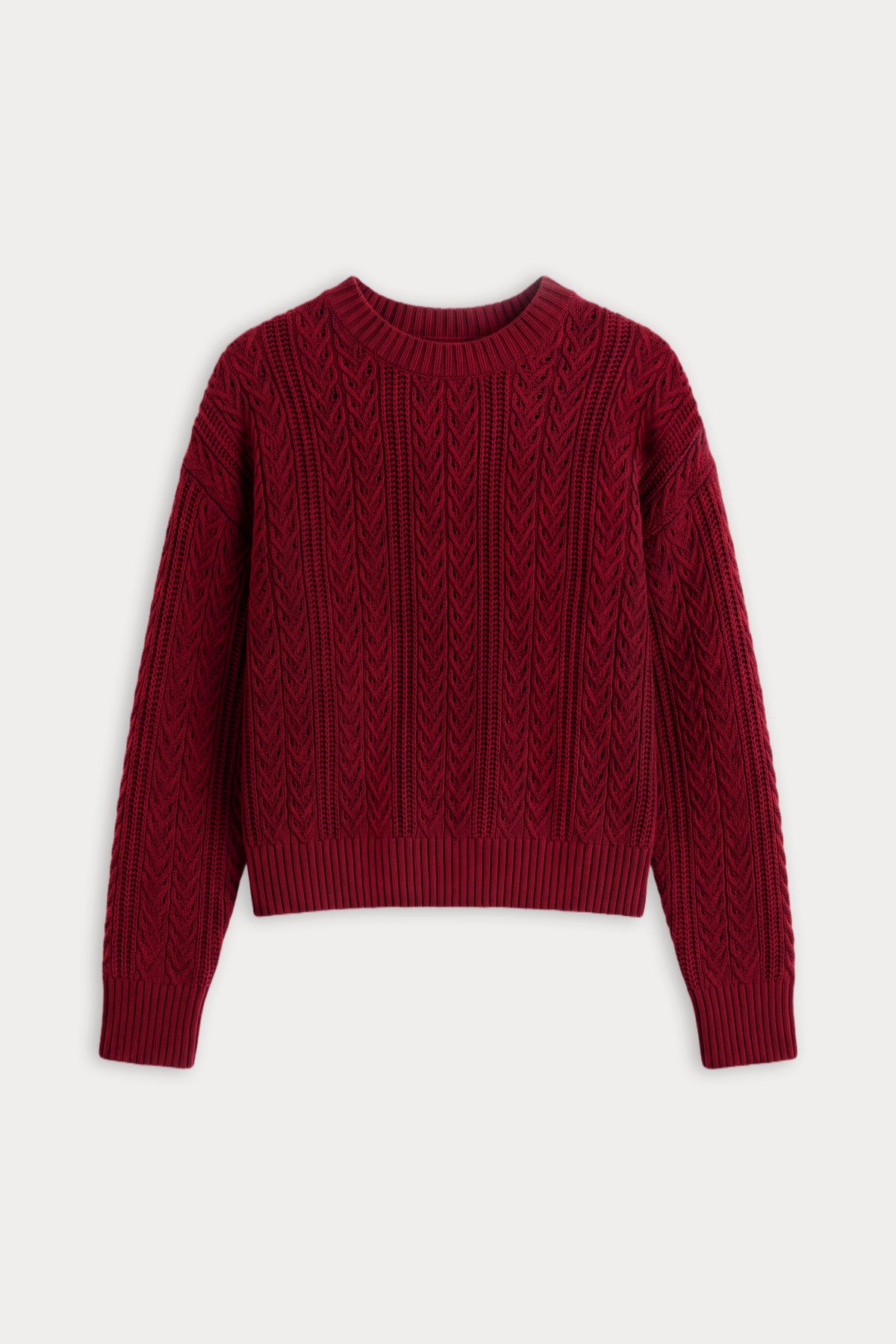 THE OPENWORK CREW SWEATER | SYRAH-5 | GOOD AMERICAN | FLAT
