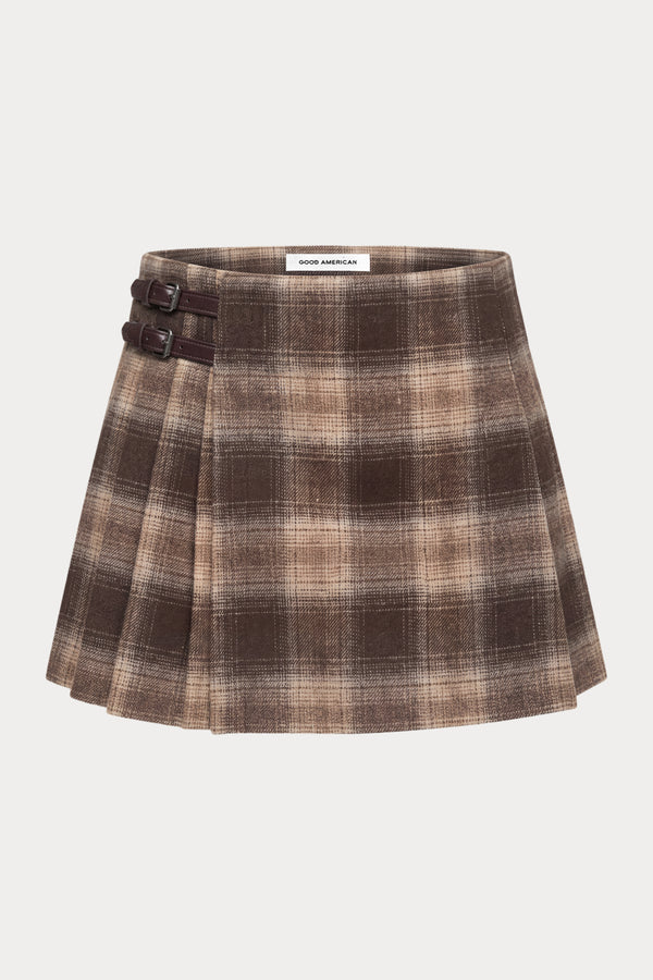 THE MICRO BUCKLE SKIRT | MOCHA PLAID