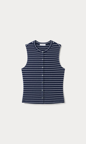 THE RIB SPLAY TOP | SIMPLE STRIPE HORIZON INK