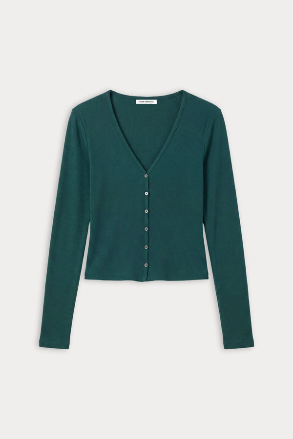 THE RIB V NECK CARDIGAN | FOREST GREEN-6 | GOOD AMERICAN | FLAT