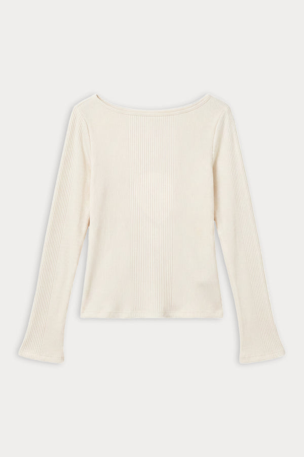 THE VARIEGATED RIB LONG SLEEVE TOP | CHALK