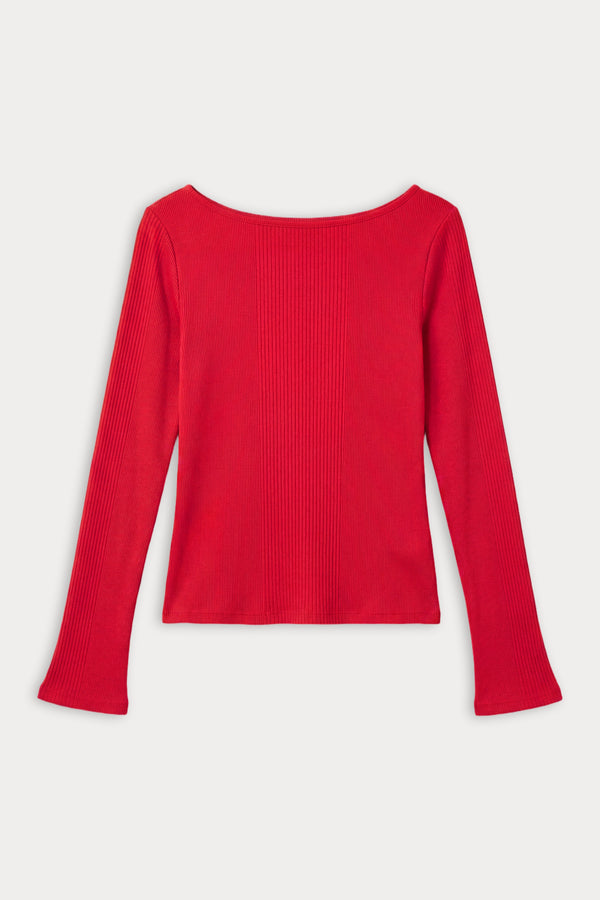 THE VARIEGATED RIB LONG SLEEVE TOP | CRIMSON ROSE