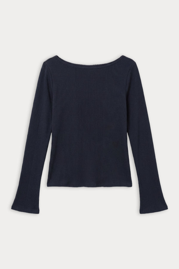THE VARIEGATED RIB LONG SLEEVE TOP | NEW NAVY002