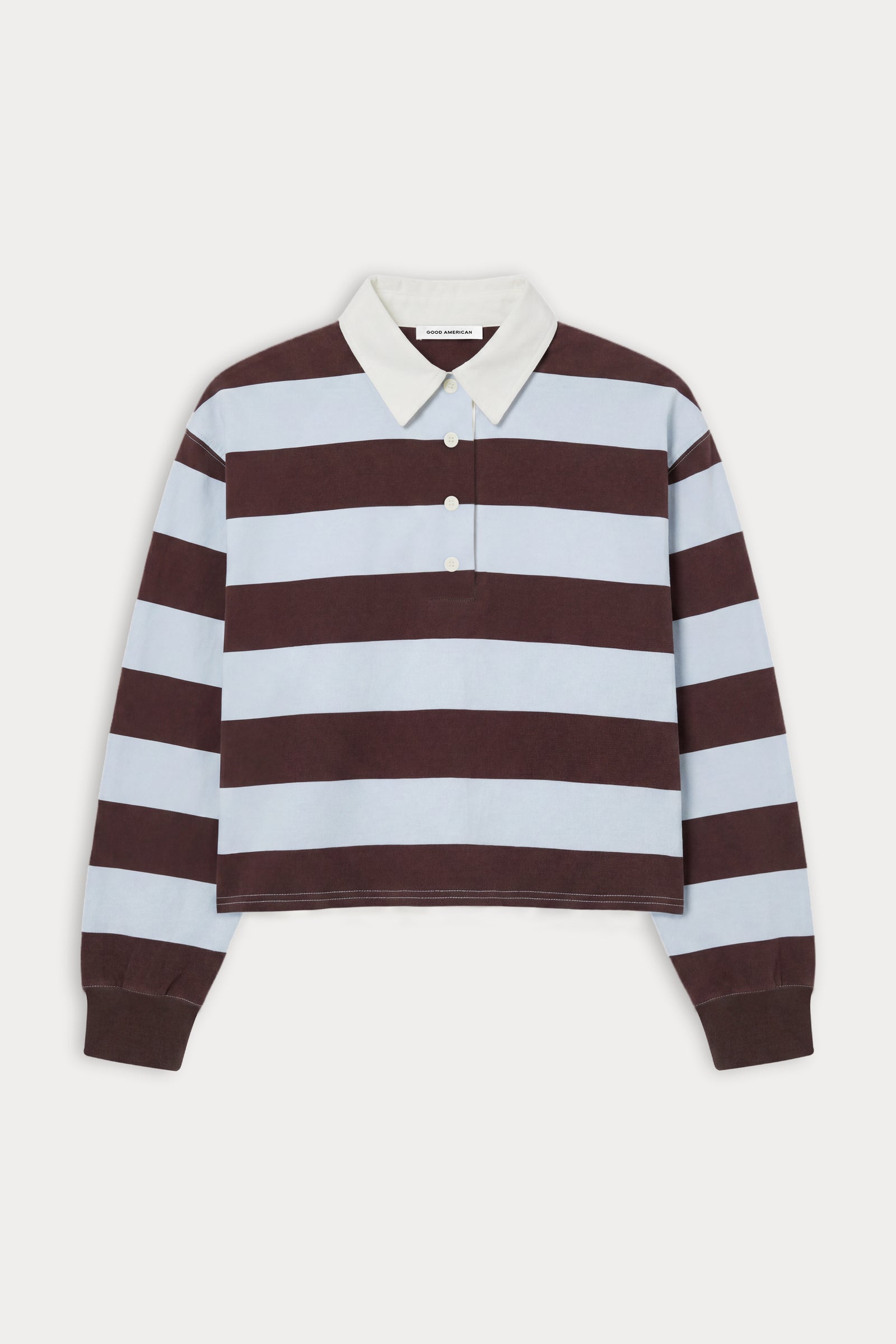 THE CROPPED RUGBY POLO | ESPRESSO SKY BLOCK STRIPE