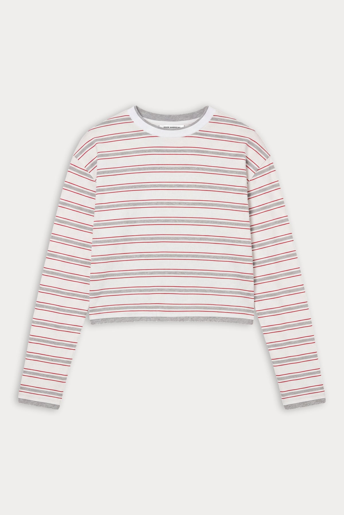 THE LONG SLEEVE LAYERED TEE | CERISE MULTI STRIPE-6 | GOOD AMERICAN | FLAT