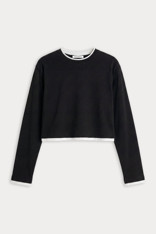 THE LONG SLEEVE LAYERED TEE | BLACK-1 | GOOD AMERICAN | FLAT