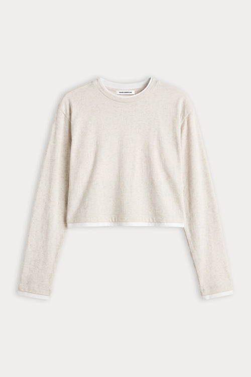 THE LONG SLEEVE LAYERED TEE | OATMEAL HEATHER-6 | GOOD AMERICAN | FLAT